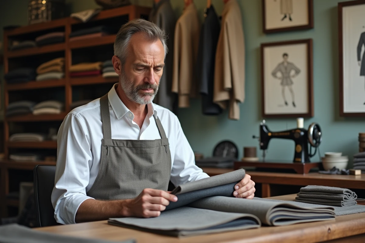 Couturier de Reims comparant des échantillons de tissu apportés par un client pour éviter les erreurs de choix de matière