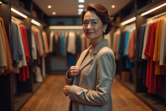 Femme élégante dans un dressing moderne et organisé