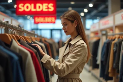 Femme faisant du shopping pendant les soldes dans une grande enseigne de prêt-à-porter en 2026