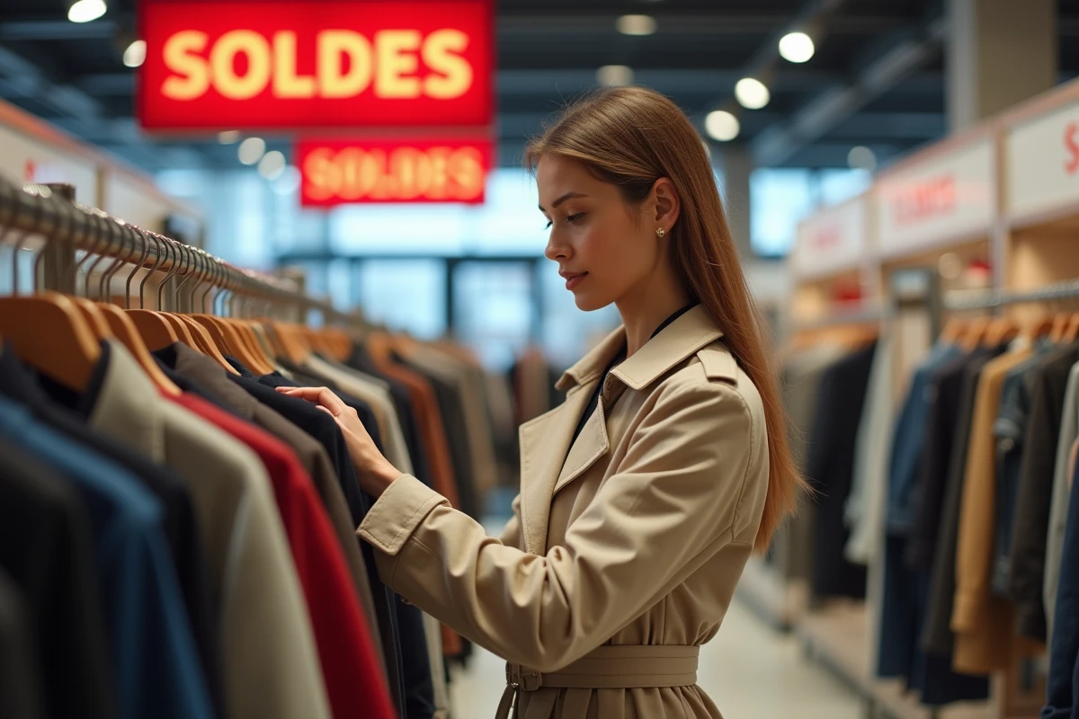 Femme faisant du shopping pendant les soldes dans une grande enseigne de prêt-à-porter en 2026