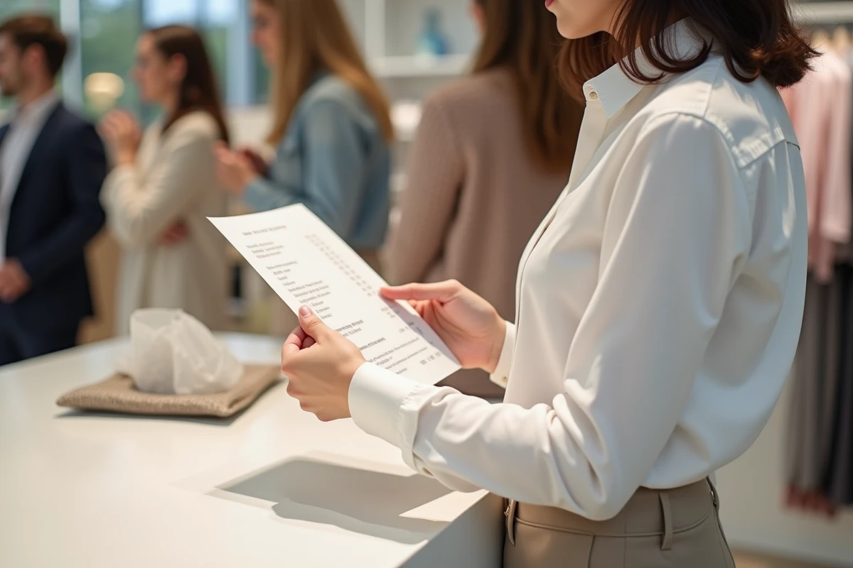 Femme analysant son ticket de caisse Zara pour identifier des réductions cachées sans utiliser de code promo