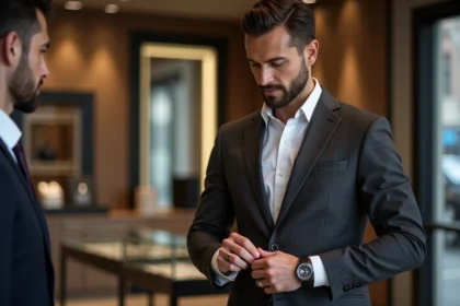Homme élégant en costume dans une boutique de luxe
