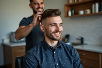 Homme espagnol élégant en salon de coiffure moderne