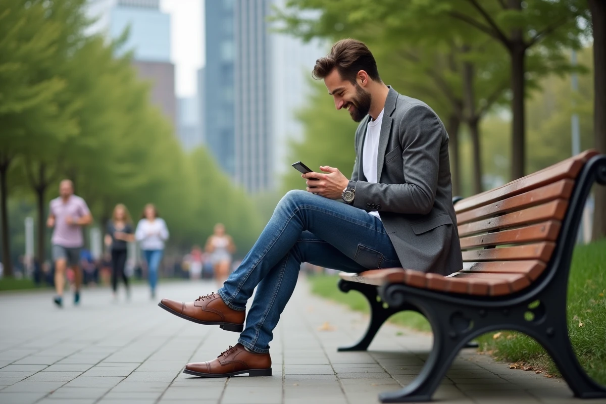 Homme en ville en tenue décontractée et chaussures modernes
