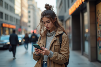 Jeune femme en streetwear durable dans la ville moderne