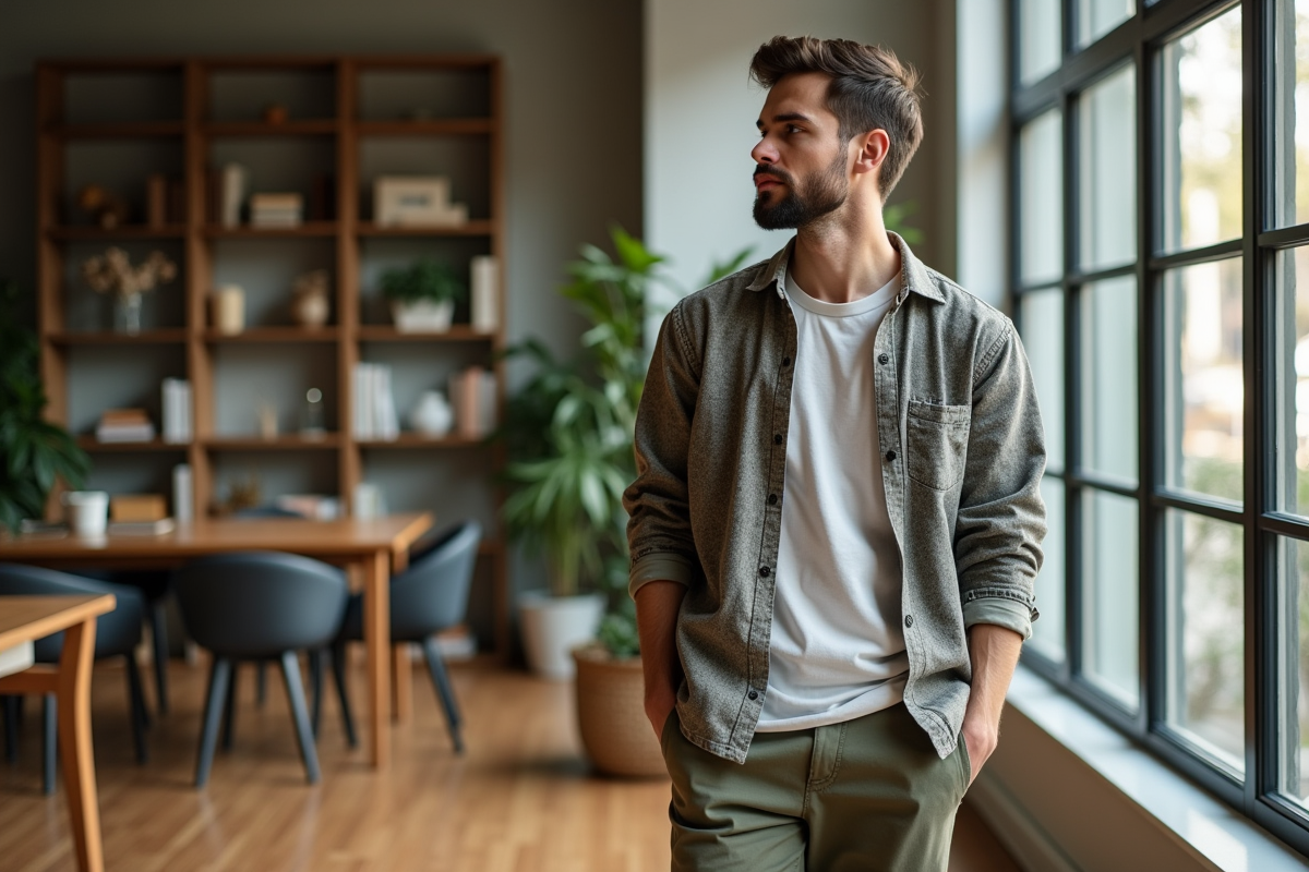 Jeune homme créatif dans un appartement minimaliste