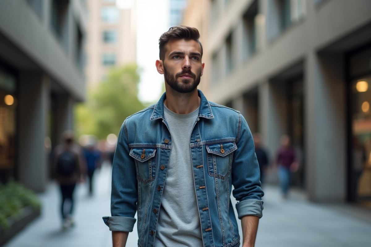 Jeune homme marche dans une rue urbaine