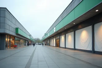 Devanture de magasin vacant dans une zone commerciale du Nord-Pas-de-Calais remplacé par de nouvelles enseignes